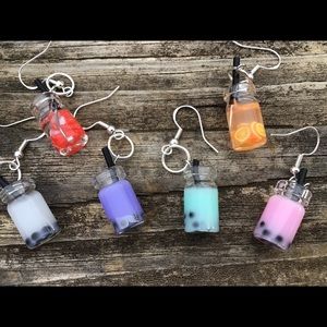 Orange boba tea drink earrings 925 silver juice